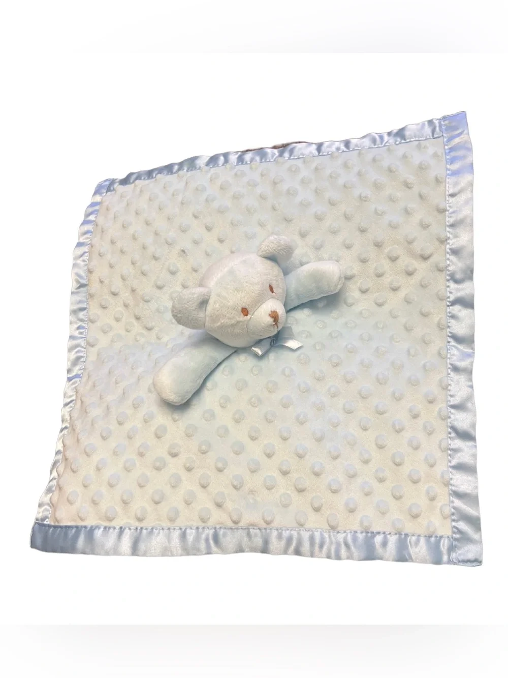 Pro Goleem Blue Teddy Bear Minky Dot Security Blanket Lovey Satin Trim No Tags